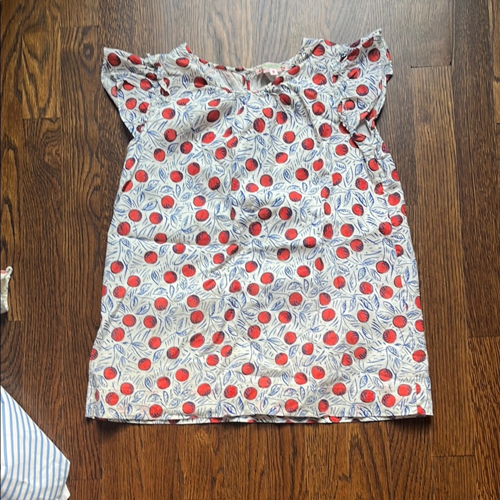 Bonpoint White Cherry Print Flutter Sleeve dress